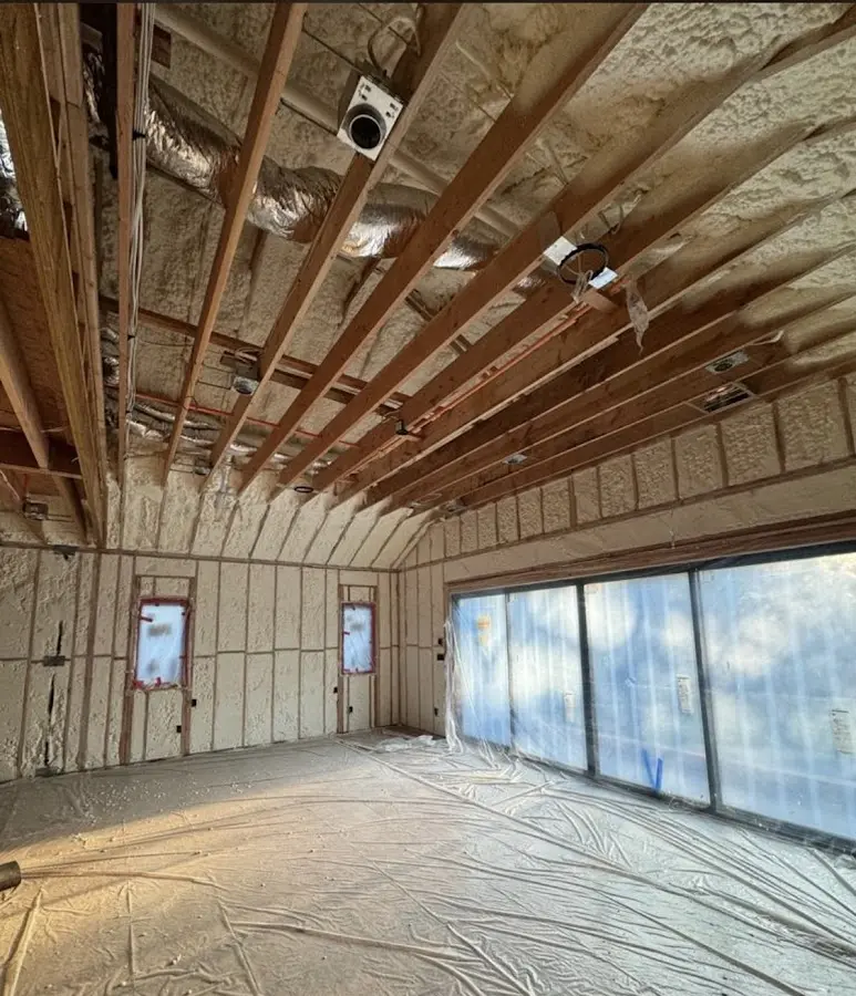 Interior walls and ceiling insulated with spray foam during new construction in Kingfisher